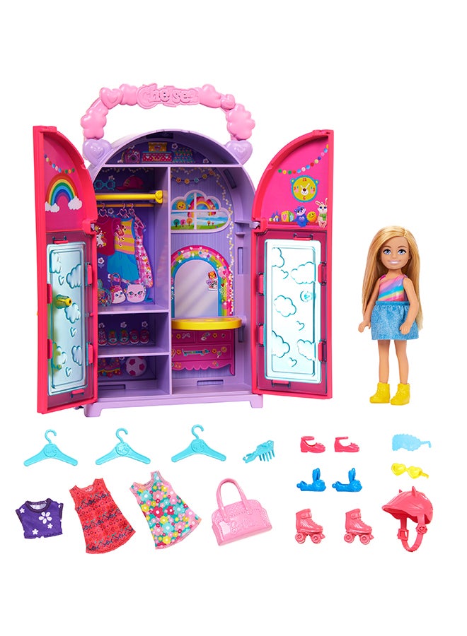 Barbie Chelsea Doll & Closet Toy Playset with 15 Pieces Clothes & Accessories Included, Foldable Set for On-The-Go Play & Storage - Image 2