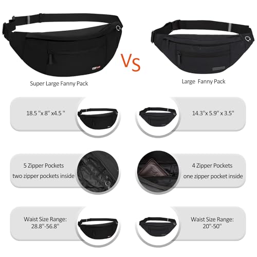 MAXTOP Super Large Black Fanny Pack Sling Bag for Men Women Crossbody Sling Chest Bag for Travel Cycling Hiking Climbing - Image 5