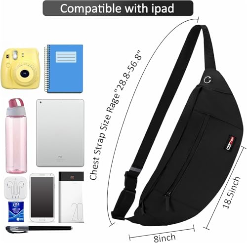 MAXTOP Super Large Black Fanny Pack Sling Bag for Men Women Crossbody Sling Chest Bag for Travel Cycling Hiking Climbing - Image 3