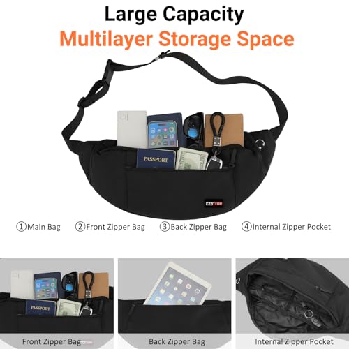 MAXTOP Super Large Black Fanny Pack Sling Bag for Men Women Crossbody Sling Chest Bag for Travel Cycling Hiking Climbing - Image 2
