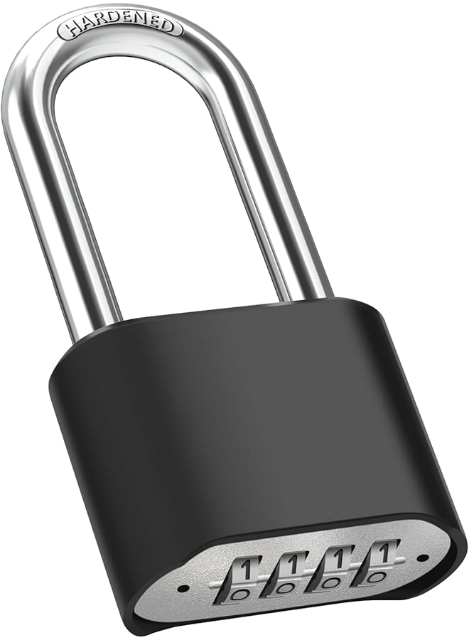 PROMASS PROMASS 2.5in Long Shackle Combination Lock, High Security 4 Digit Combination Lock, Heavy Duty Weatherproof Padlock for Locker, Gym, Garden, Fences, Garage, Black  - Image 1
