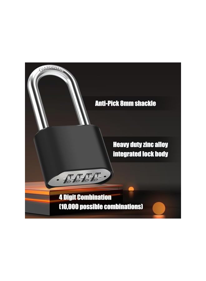 PROMASS PROMASS 2.5in Long Shackle Combination Lock, High Security 4 Digit Combination Lock, Heavy Duty Weatherproof Padlock for Locker, Gym, Garden, Fences, Garage, Black  - Image 4