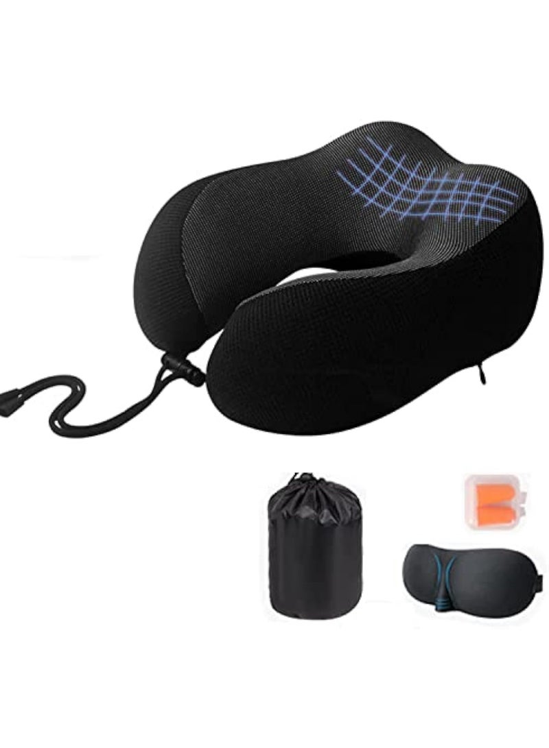 Arabest Travel Pillow Memory Foam Neck Pillow with 360° Head Support Comfortable Trave Pillow with Storage Bag Lightweight Traveling Pillow for Sleeping,for Car,Train,Bus and Planes Black - Image 1