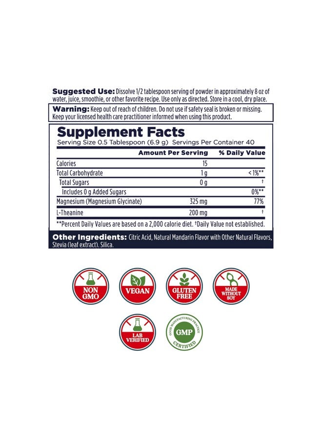 KAL Mood Magnesium Powder with L-Theanine - Mandarin Flavor Magnesium Supplement - Relaxation Support, High Absorption, No Added Sugar, Vegan, Gluten Free, Made Without Soy - 40 Servings, 9.8 oz - Image 2