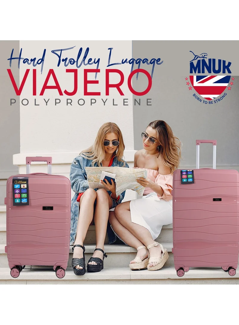 MNUK Viajero 20 Inch Carry-On Luggage PP Material Hard-side Soft Handle Trolley with TSA Lock | Double 360° 4 Wheeler| Cabin- Pink