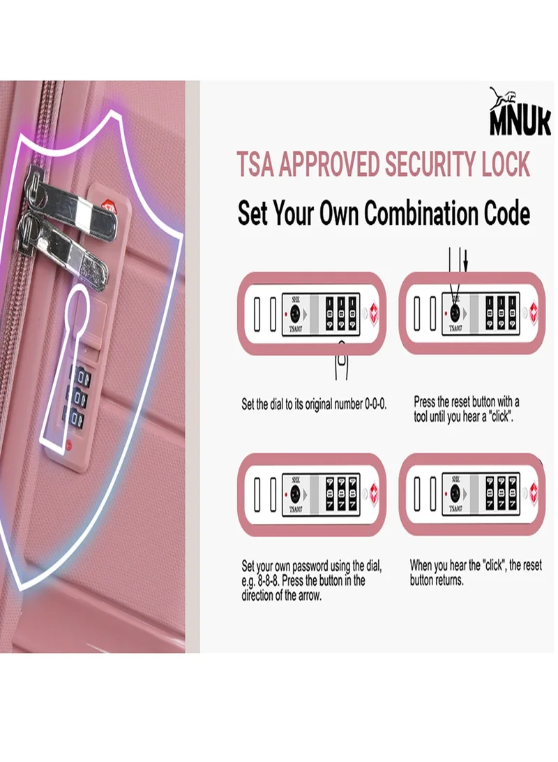 MNUK Viajero 20 Inch Carry-On Luggage PP Material Hard-side Soft Handle Trolley with TSA Lock | Double 360° 4 Wheeler| Cabin- Pink