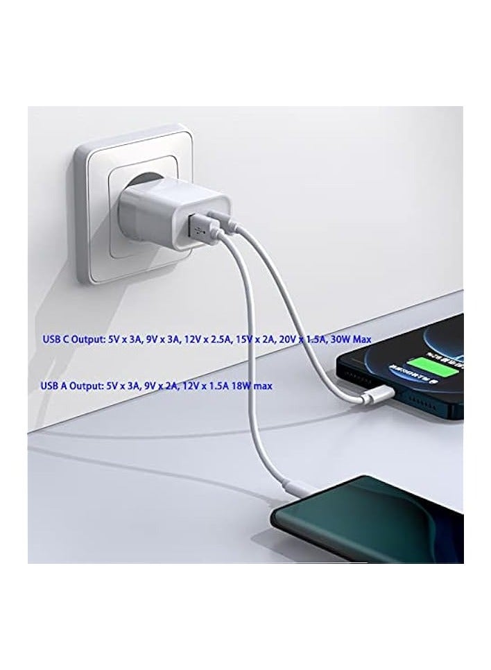 erorex Dual Ports Fast Wall Charger for Mobile Phones and Notebooks, GaN 30W PD USB-C for iPhone, iPad Pro, Macbook Air, Samsung Laptop, S21 and More, 18W USB Port for the Second Phone - White  - Image 3