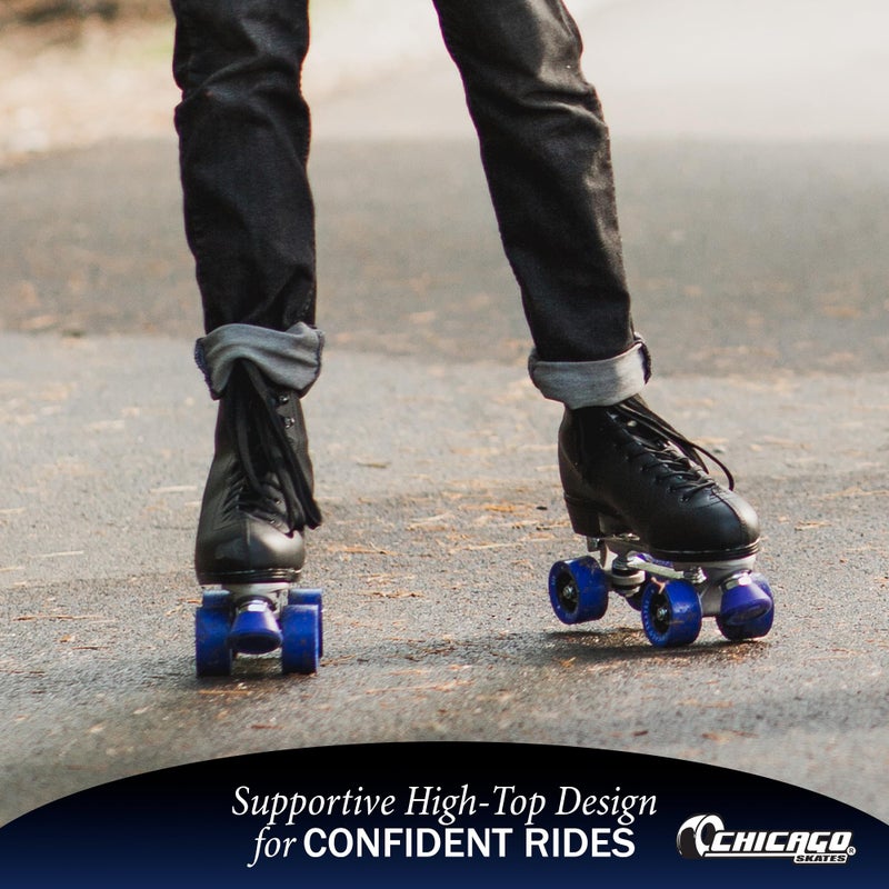 Chicago Skates زلاجات شيكاغو الفاخرة السوداء رباعية العجلات للأولاد والرجال للمبتدئين تصميم كلاسيكي قابل للتعديل عالي القمة للزلاجات الداخلية أو الخارجية وسباق الزلاجات - Image 5