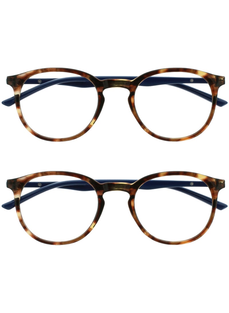 OPULIZE MET Blue Light Blocking Reading Glasses for Women Men - Value 2 Pack - Slim Round Frame - Improve Sleep - Computer Gaming - Anti Glare - Spring Hinges - Brown Tortoiseshell +1.50 - Image 1