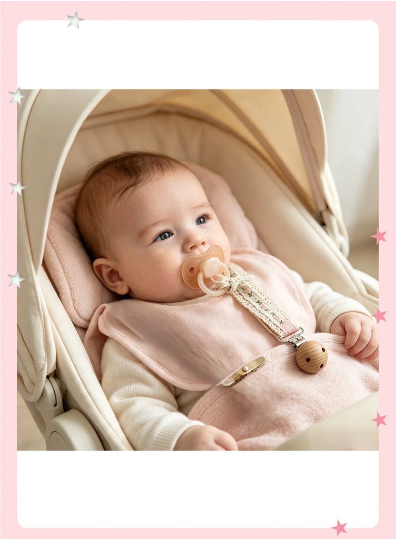 insular 4 Pack Pacifier Clips, Vintage Embroidery Flower Fabric Pacifier Holder, Anti-Drop Baby Dummy Chain with BPA-Free Clip, Machine Washable Teether Strap for Newborn, Stroller Travel Essential - Image 5