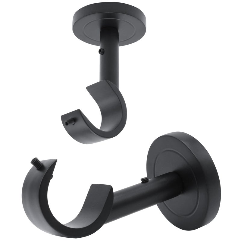A Key Tech Heavy Duty Curtain Rod Brackets for Wall & Ceiling Installation, 2 Pack Ceiling Mount Curtain Holders, Hardware Bracket Set for 1 Inch Rods, Black Finish - Image 1