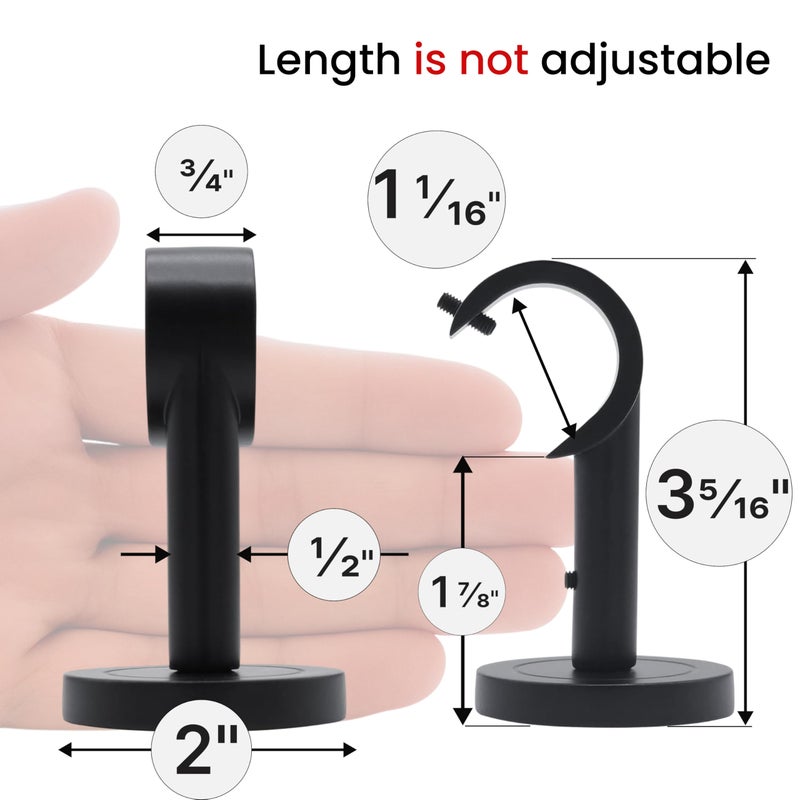A Key Tech Heavy Duty Curtain Rod Brackets for Wall & Ceiling Installation, 2 Pack Ceiling Mount Curtain Holders, Hardware Bracket Set for 1 Inch Rods, Black Finish - Image 5