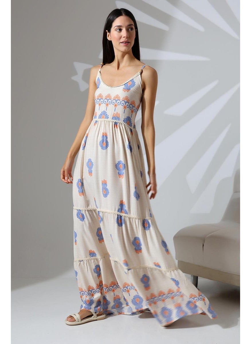 Tena Women's Blue Strappy Water Pattern Viscose Long Dress  - Image 1