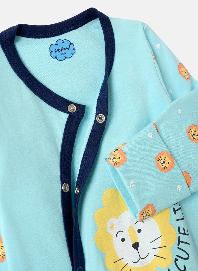 Nautinati Infant Pure Cotton Bodysuit |Age 0-2 Years Sky Blue/Navy - Image 2