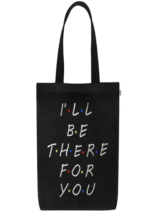 MASQ By Q-One Canvas Friends Embroidered Utility Tote Bags For Women With Zip, College Bag For Girls, 100% Organic Cotton Tote Bag For Traveling & Daily Use - Image 1