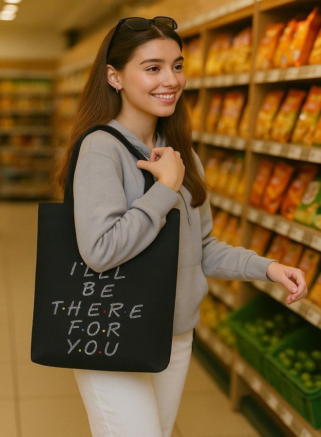 MASQ By Q-One Canvas Friends Embroidered Utility Tote Bags For Women With Zip, College Bag For Girls, 100% Organic Cotton Tote Bag For Traveling & Daily Use - Image 2
