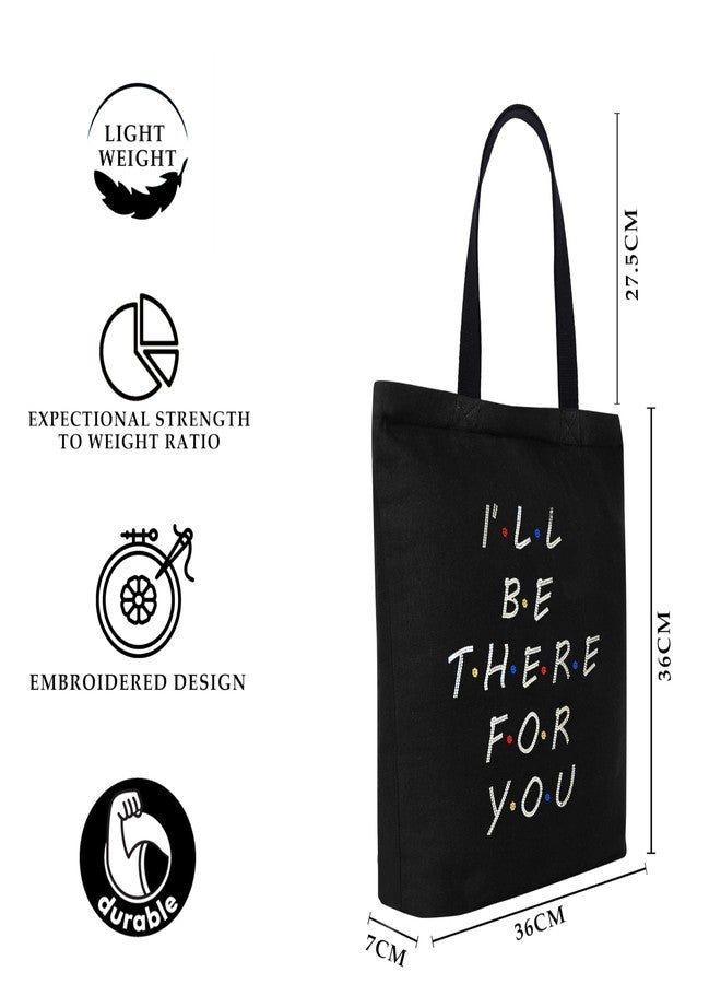 MASQ By Q-One Canvas Friends Embroidered Utility Tote Bags For Women With Zip, College Bag For Girls, 100% Organic Cotton Tote Bag For Traveling & Daily Use - Image 4