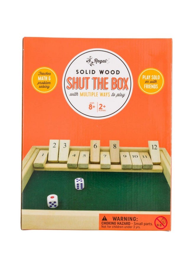 Regal Games - Shut The Box Game - Fun Table Math Game With Wooden Board For Adults & Kids - 12 Spots Dice Game With 2+ Player Games - Ideal For Game Night, Travel - (Ages 8+) - Image 1