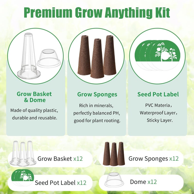 DRYADES Seed Pod Kit Compatible With Aero Garden And All Brands - Grow Anything Kit For Indoor Garden Hydroponics Growing System With 12 Grow Sponges  12 Pod Labels  12 Plant Baskets Domes - Image 3