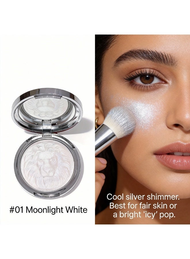 kakashow 3D Lion Embossed Luminous Highlighter, 15g Jumbo Face & Body Shimmer Powder, Long-Lasting Glow Illuminator - #01 Moonlight White - Image 3