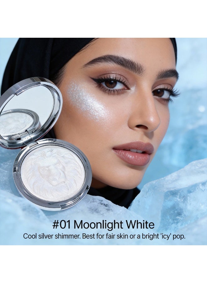 kakashow 3D Lion Embossed Luminous Highlighter, 15g Jumbo Face & Body Shimmer Powder, Long-Lasting Glow Illuminator - #01 Moonlight White - Image 4