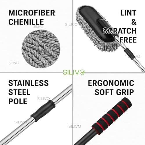 SILIVO Car Cleaning Duster with Extendable Handle | Microfiber Mop for Car, Bike & Home Dusting | Reusable, Washable Dry Cleaning Brush for Interior & Exterior Use (33", Multi Color) - Image 4