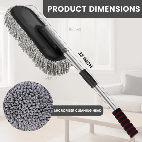 SILIVO Car Cleaning Duster with Extendable Handle | Microfiber Mop for Car, Bike & Home Dusting | Reusable, Washable Dry Cleaning Brush for Interior & Exterior Use (33", Multi Color) - Image 3