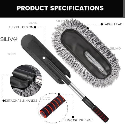 SILIVO Car Cleaning Duster with Extendable Handle | Microfiber Mop for Car, Bike & Home Dusting | Reusable, Washable Dry Cleaning Brush for Interior & Exterior Use (33", Multi Color) - Image 2