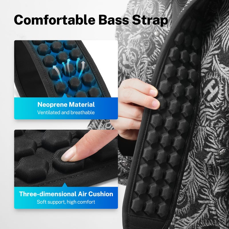 POGOLAB Guitar Strap, 3.5" Wide Air Cell Cushions Neoprene Padded Soft Comfortable Bass Strap, Adjustable Length from 53" to 64" with Strap Locks & Picks, for Bass Electric Guitar (Long) Black - Image 4