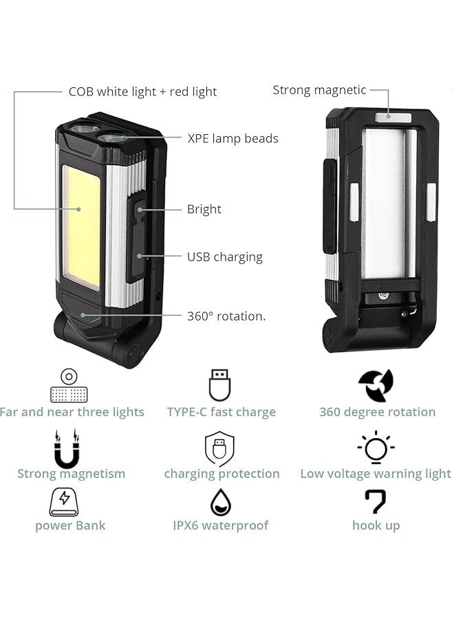 Bluejw Led Work Light Inspection Light Magnetic Torch Work Light Inspection Lamp 7 Modes Portable Flashlight Rotatable Foldable And With Hook Ipx6 Waterproof For Repair Emergency And Camping - Image 4