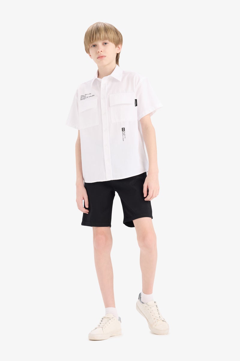 DeFacto White Boy Boy Oversize Polo Neck Printed Poplin Shirt Casual - Image 2