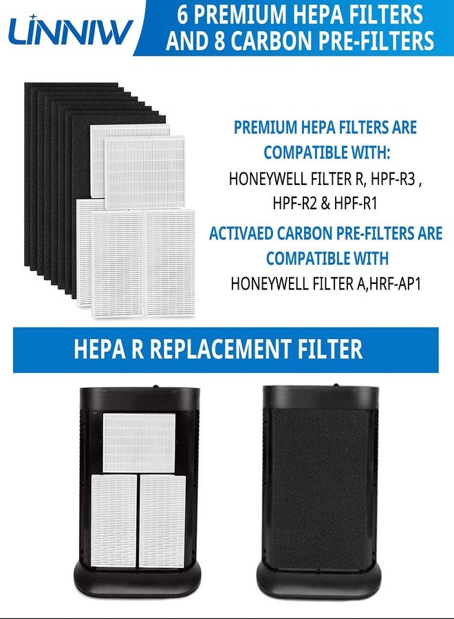 LINNIW فلتر HEPA بديل لأجهزة تنقية الهواء من سلسلة Honeywell HPA300 و HPA200 و HPA100 و HPA090، بديل للأرقام #HRF-R3 و #HRF-R2 و #HRF-R1 (6 فلاتر HEPA حقيقية + 8 فلاتر كربون نشط مسبقة) - Image 3
