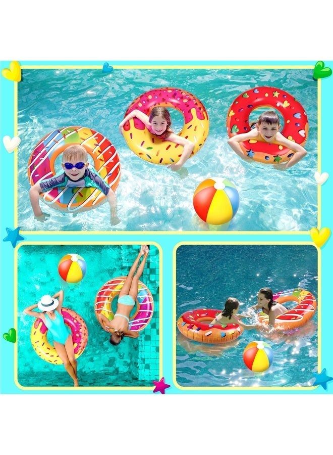 ZERIFAM 7Pcs Inflatable Pool Floats Set , 4-Pack Donut Pool Floats + 3-Pack Colorful Beach Balls, Summer Pool Toys for Kids, Water Fun Party Supplies for the Pool, Beach, and Outdoor Activities - Image 4