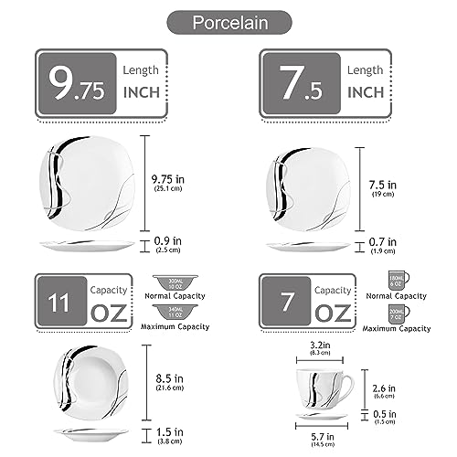 VEWEET, Series Fiona, 30-Piece Dinnerware Sets for 6, White Dishes Set with Black and Gray Stripes, Porcelain Dinner Set Including Dessert Plates, Soup Plates, Dinner Plates, Cups & Saucers - Image 3