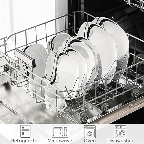 VEWEET, Series Fiona, 30-Piece Dinnerware Sets for 6, White Dishes Set with Black and Gray Stripes, Porcelain Dinner Set Including Dessert Plates, Soup Plates, Dinner Plates, Cups & Saucers - Image 5