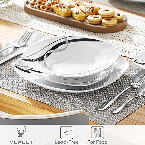VEWEET, Series Fiona, 30-Piece Dinnerware Sets for 6, White Dishes Set with Black and Gray Stripes, Porcelain Dinner Set Including Dessert Plates, Soup Plates, Dinner Plates, Cups & Saucers - Image 4