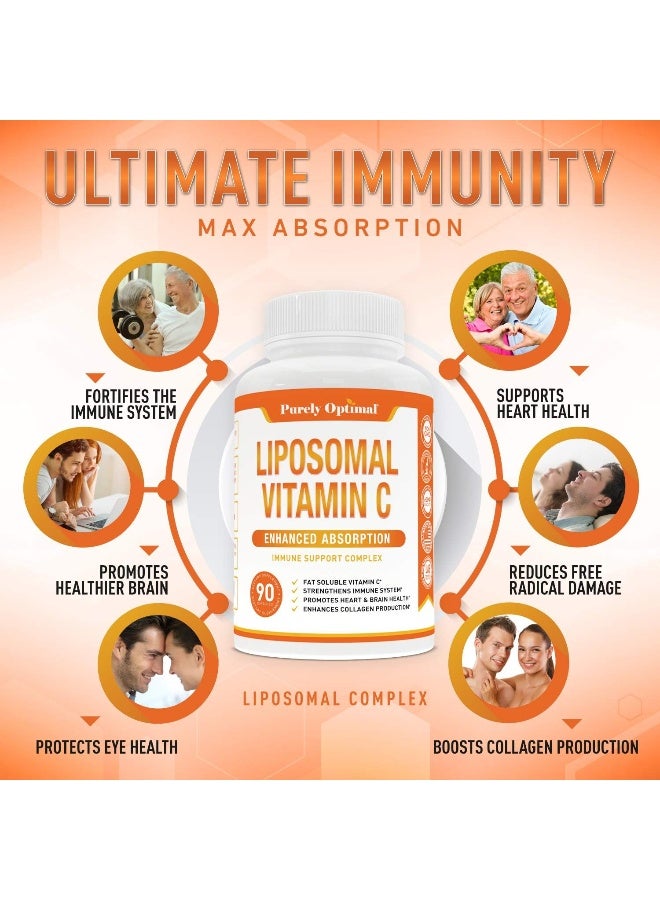 Purely Optimal Premium Liposomal Vitamin C Supplement - High Absorption, Fat Soluble Ascorbic Acid Vitamin C 1000mg for Immune Support - Collagen & Immune System Booster, Non-GMO, 90 Capsules - Image 3