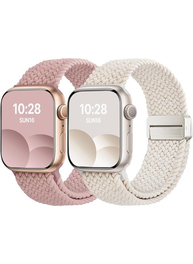 ملائكي  2 عبوة من الأشرطة المغناطيسية المنسوجة المتوافقة مع سوار Apple Watch مقاسات 38/40/41/42/44/45/46/49 مم للرجال والنساء، سوار مرن ناعم لـ iWatch Ultra 3/2/1 SE 3/2/1 Series 11/10/9/8/7/6/5/4/3/2/1 - Image 1