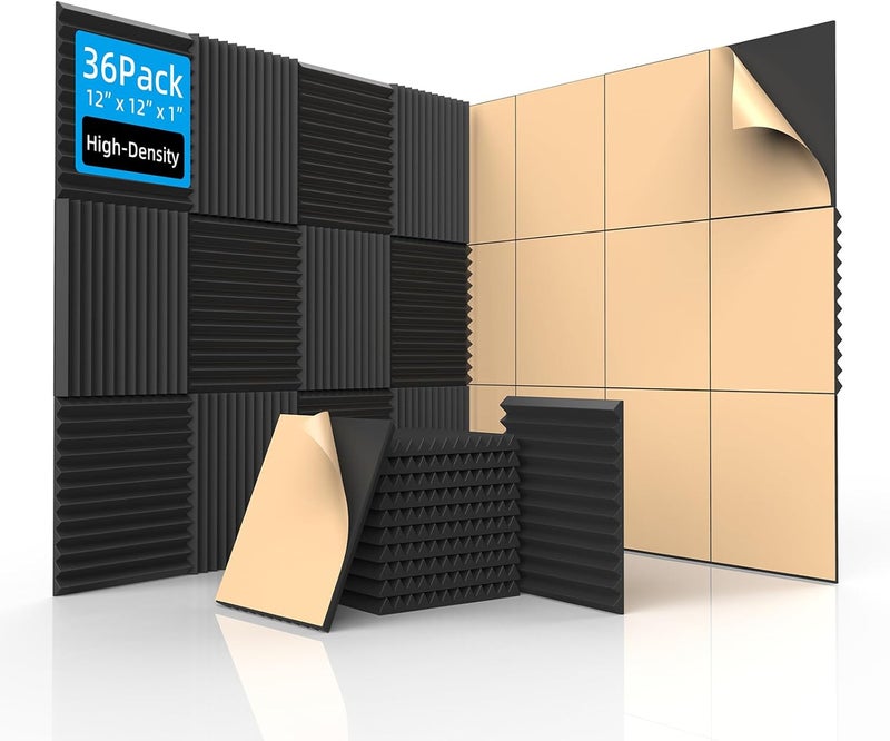 SD SODOCT 36 Pack Acoustic Foam Panels with Self Adhesive 12" X 12" X 1" Sound Proof Foam Panels for Walls High Density Wedge Soundproof Wall Panels for Studio Office Gaming Room - Image 1