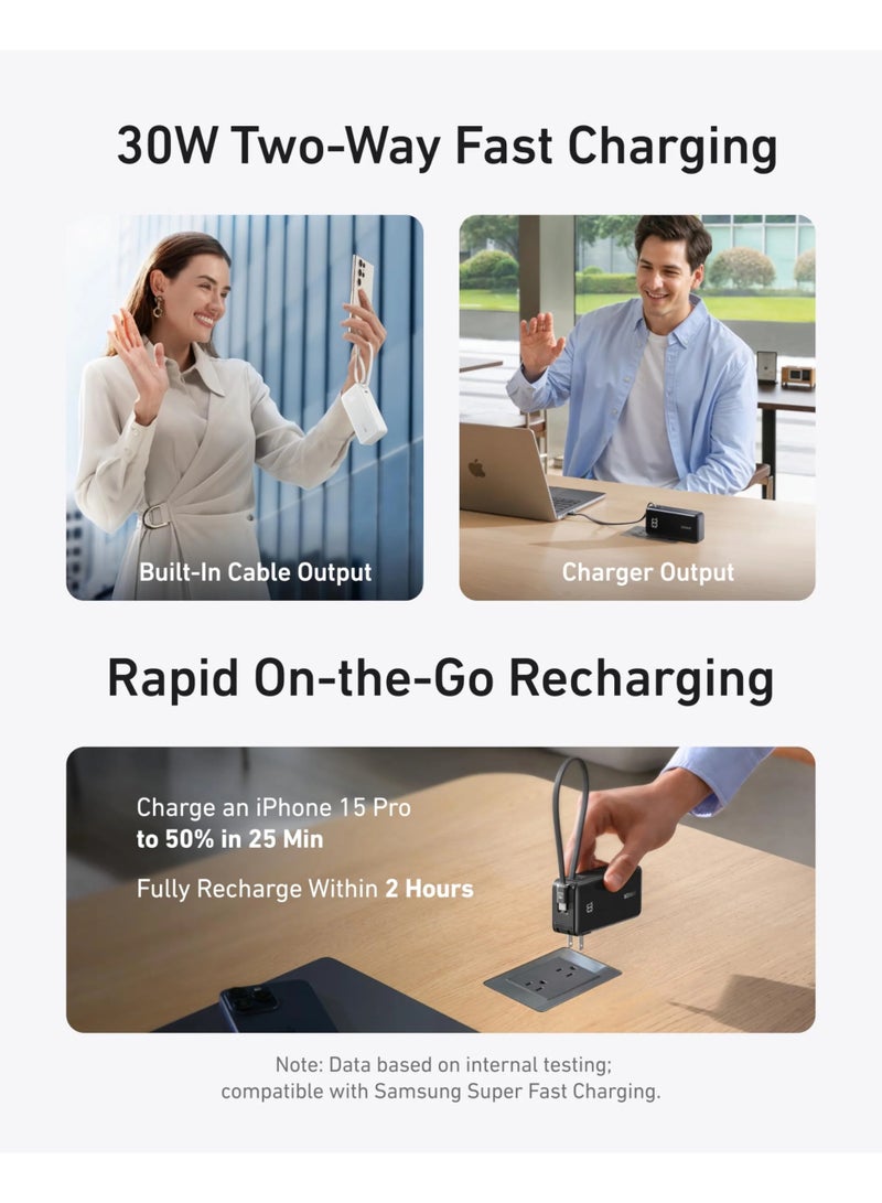 Anker Nano 3-in-1 Portable iPhone Charger, 10,000mAh Power Bank with Built-in USB-C Cable and Foldable Wall Plug, 30W Max Battery Pack, Travel Essentials for iPhone 17/16/15 Series, Galaxy, MacBook - Image 5