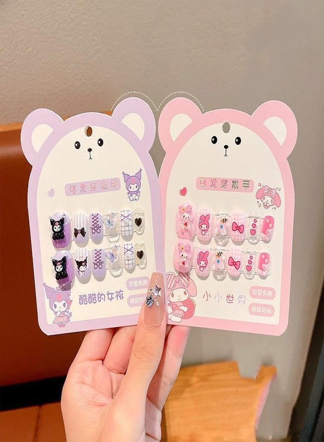 Plenteous Girl's 12PCS Short Oval nails with Animal Crossing-Inspired Designs, 3D Cartoon Press On Kawaii Gel Stick-On Nail for Kids & Girls, Multi-Color Multidesign Nail Cute Art Set - Image 2