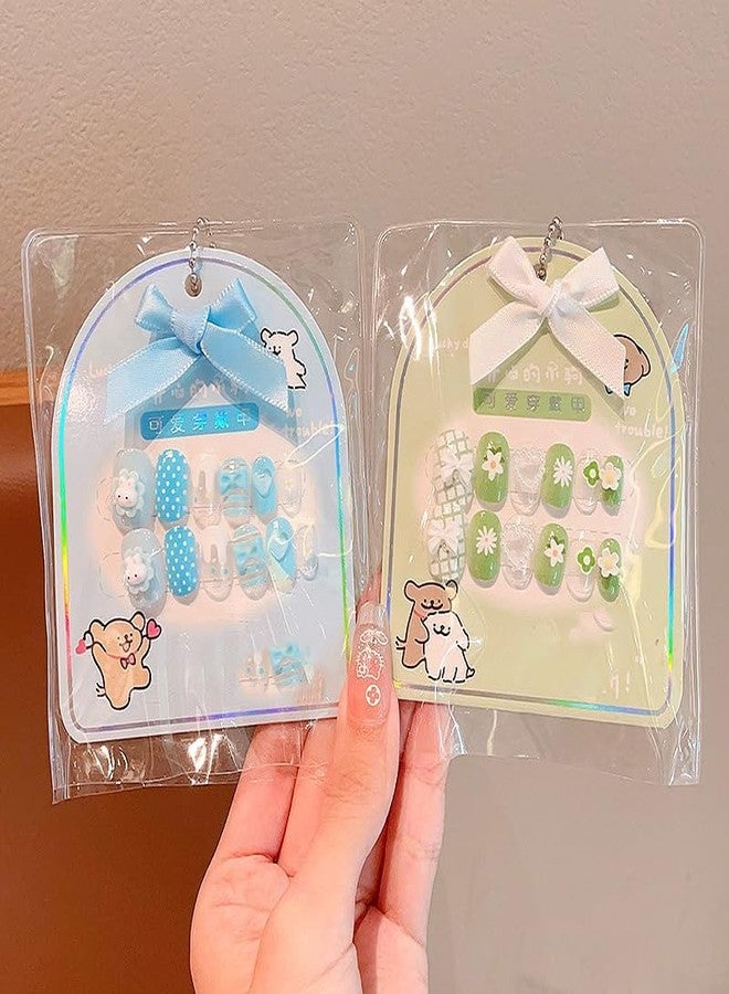 Plenteous Girl's 12PCS Short Oval nails with Animal Crossing-Inspired Designs, 3D Cartoon Press On Kawaii Gel Stick-On Nail for Kids & Girls, Multi-Color Multidesign Nail Cute Art Set - Image 3