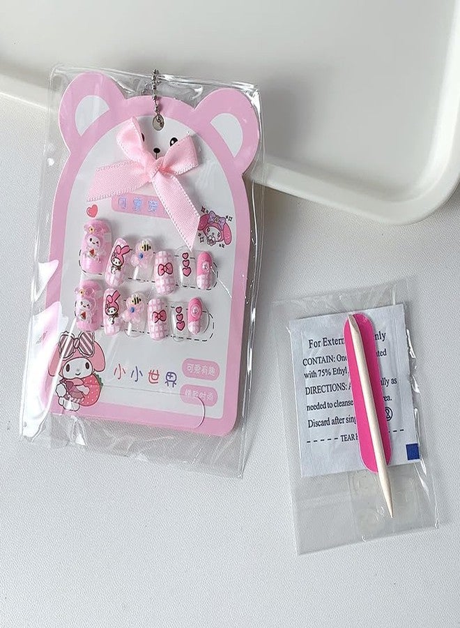 Plenteous Girl's 12PCS Short Oval nails with Animal Crossing-Inspired Designs, 3D Cartoon Press On Kawaii Gel Stick-On Nail for Kids & Girls, Multi-Color Multidesign Nail Cute Art Set - Image 5