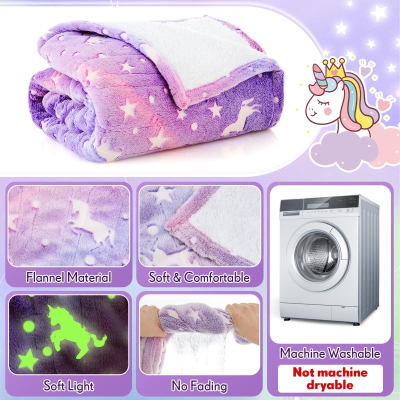 Rossesay 50"x60" Unicorn Kids Heated Blanket Girls Glow in The Dark Upgraded Children Heating Throw Electric Valentine's Birthday Gift with 10 Levels & 8 Hours Auto Off Etl Certified Machine Washable - Image 4