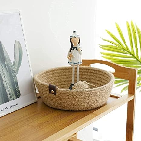 moon light 100% Natural Jute small box mini rope paper storage Round Beige basket brown hamper baby nursery tray bucket set of 3 for Living or Drawing Room,fruits, kitchen,office,shelfs (Beige)  - Image 4