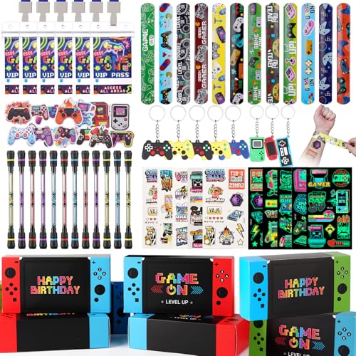 Vanblue 122pcs Video Game Party Favors Gamer Birthday SuppliesGame Theme Gifts Boxes Party Birthday Decorations VIP Pass Tickets Keychain Temporary Tattoo Stickers Goody Bag Stuffer for Boys Kids - Image 1