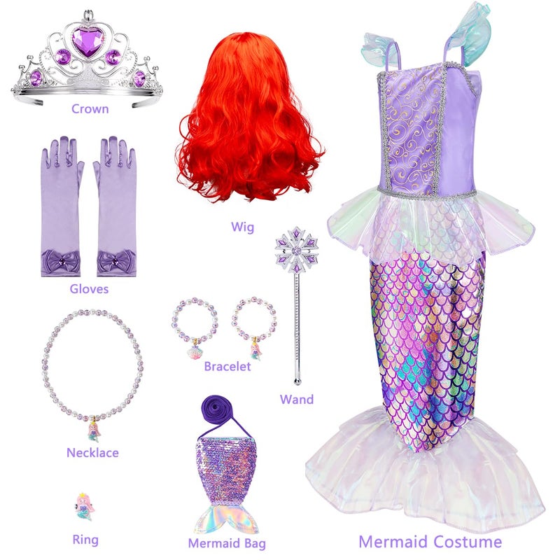Meland Princess Dress Up for Girls - Mermaid Dress Costumes for Girls with Wig, Girl Mermaid Toys Birthday Gift for Girl 3-8 - Image 4
