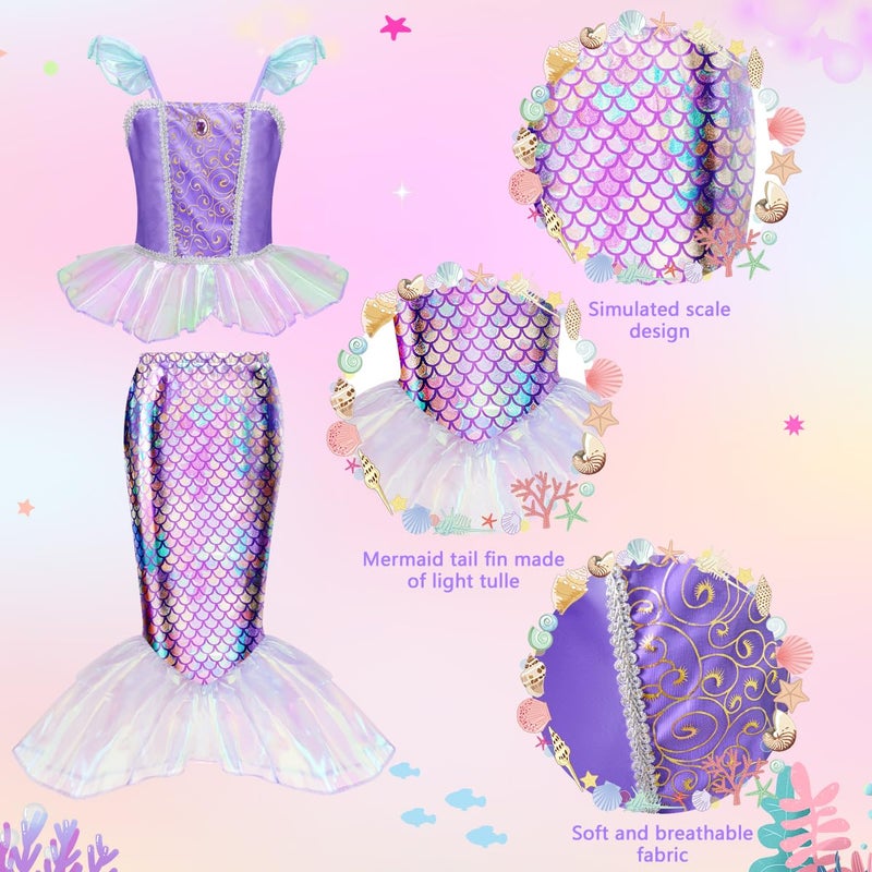 Meland Princess Dress Up for Girls - Mermaid Dress Costumes for Girls with Wig, Girl Mermaid Toys Birthday Gift for Girl 3-8 - Image 2