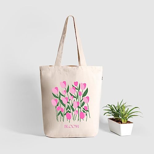 EcoRight Eco Right Canvas Tote Bags for Women with Zip, College Bag for Girls, 100% Organic Cotton Tote Bag for Shopping, Travel & beach bags for women (Bloom) - Image 3