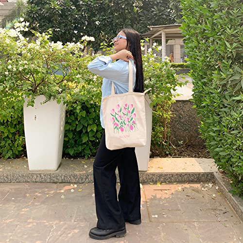 EcoRight Eco Right Canvas Tote Bags for Women with Zip, College Bag for Girls, 100% Organic Cotton Tote Bag for Shopping, Travel & beach bags for women (Bloom) - Image 2